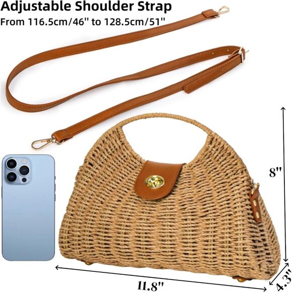 Chic Dumpling Bag - Handcrafted Straw Purse with Adjustable Strap for Summer Fun - Picture 3 of 8